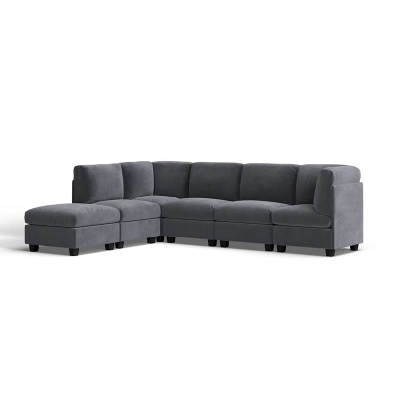 Dark gray modular sectional sofa with corner chaise and ottoman