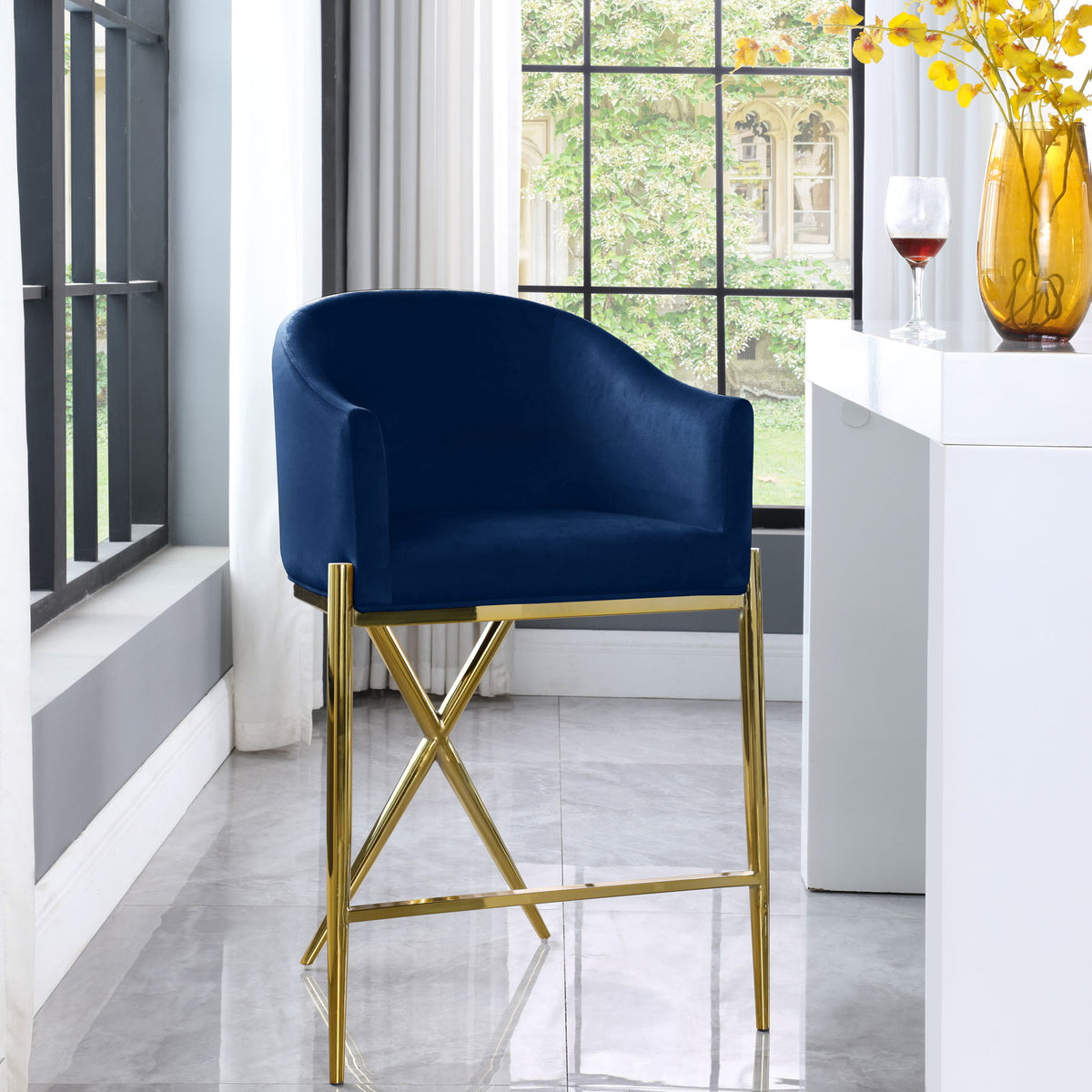 Xavier - Counter Stool with Gold Legs