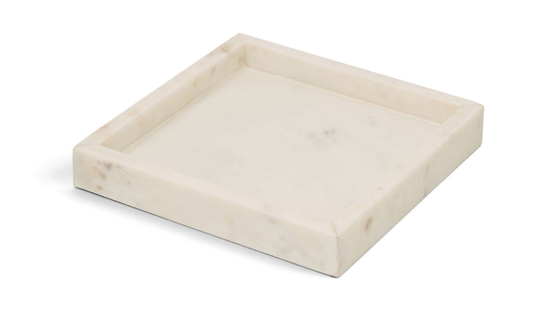 Cream marble tray with flat square surface and low raised sides