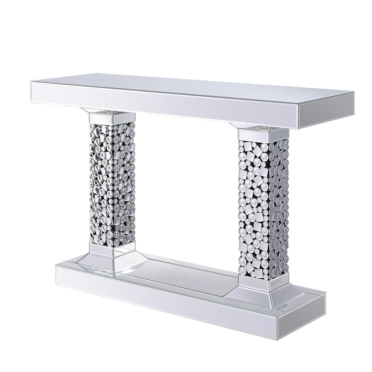 Lachina - Glam Mirrored Faux Gems Console Table - Silver