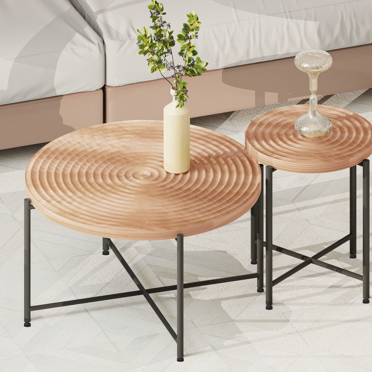 Coffee And End Table Set Waterproof Cover, Distressed Cylindrical Design, Legs Classic Rustic Charm (Set of 2)