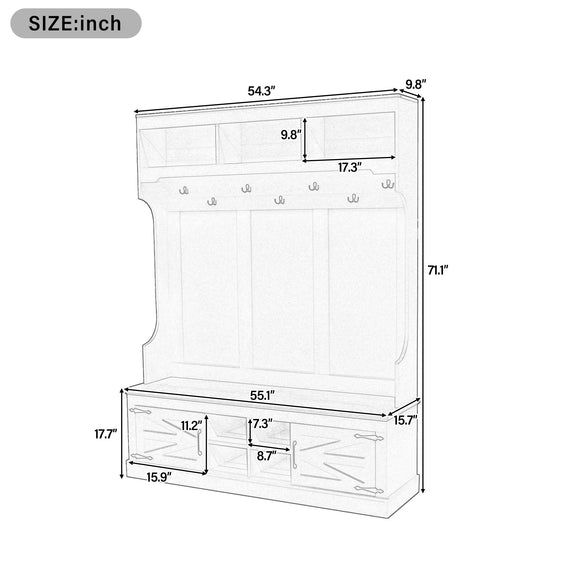 Hall tree size diagram with labeled dimensions in inches