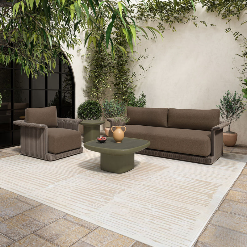 Outdoor deep green side table with round top and pedestal base