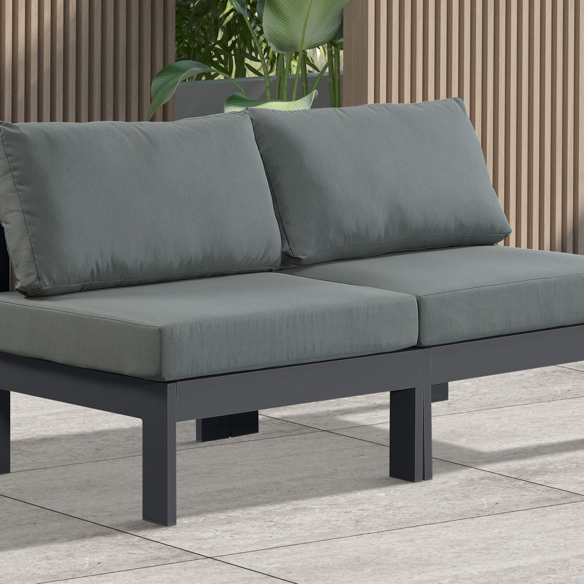 Nizuc - Outdoor Patio 2 Seat Armless Modular Sofa With Gray Frame