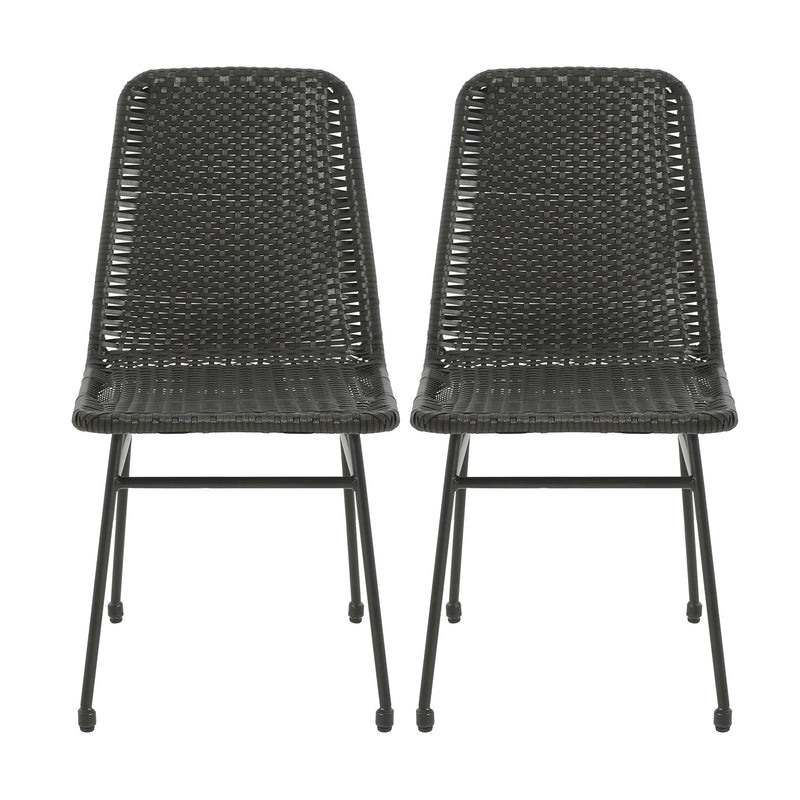 Outdoor Dining Chairs (Set of 2), Rattan Backrest And Cushions, Iron Frame - Dark Brown