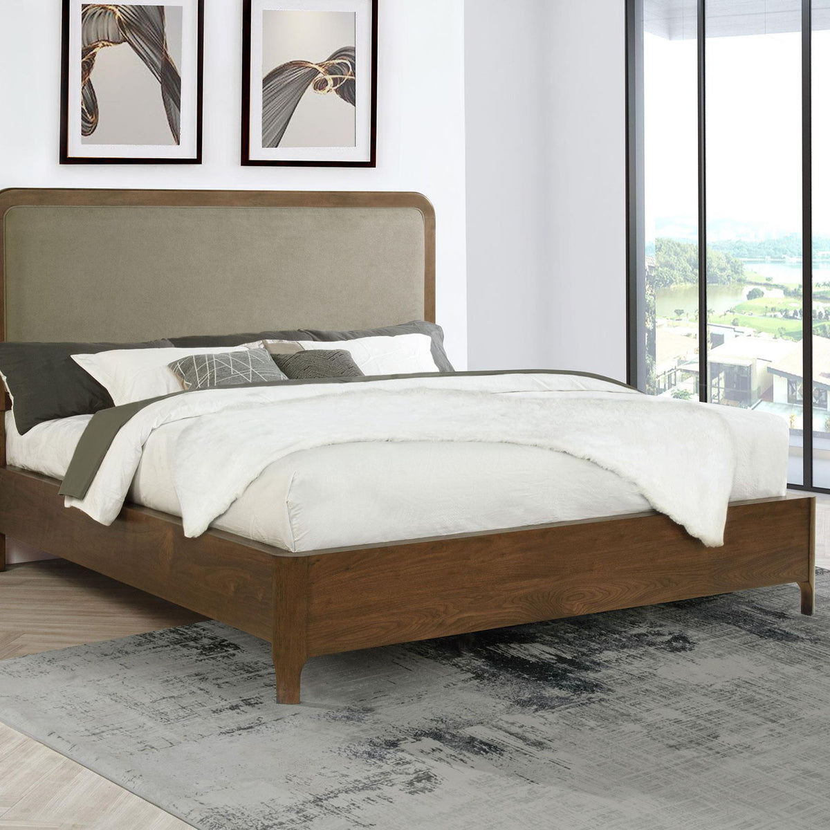 Maderia 57-inch Upholstered California King Panel Bed Walnut