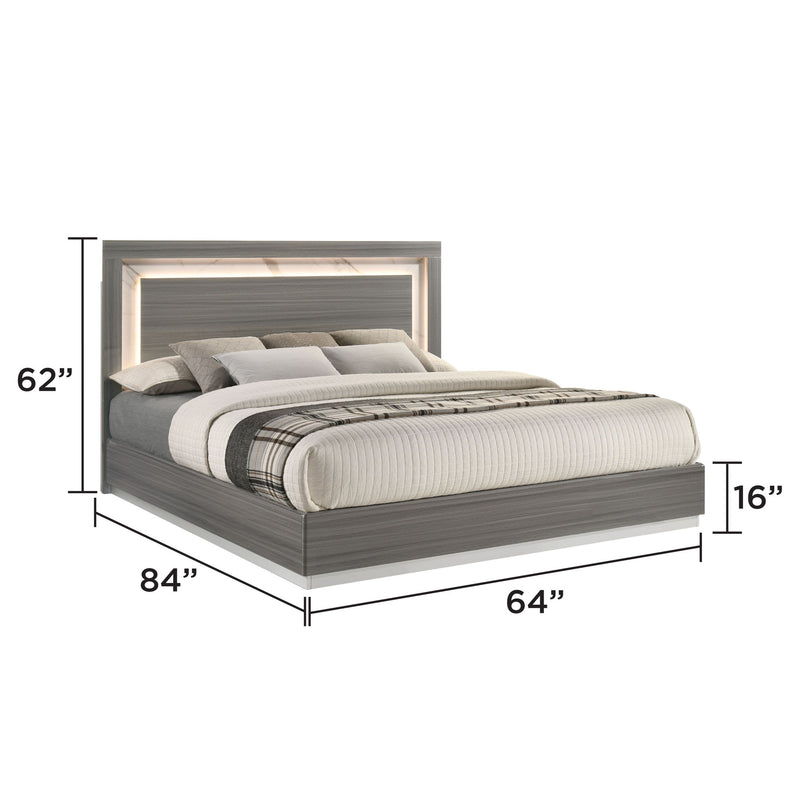 Dark gray LED headboard bed frame, 84"W x 64"D x 62"H