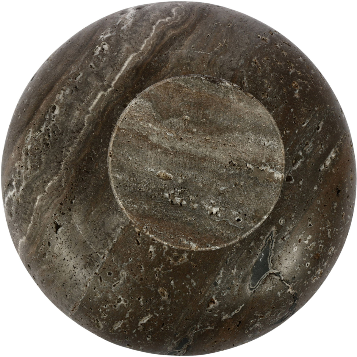 Marble bowl by Simpson, dark brown-gray marble with swirling patterns