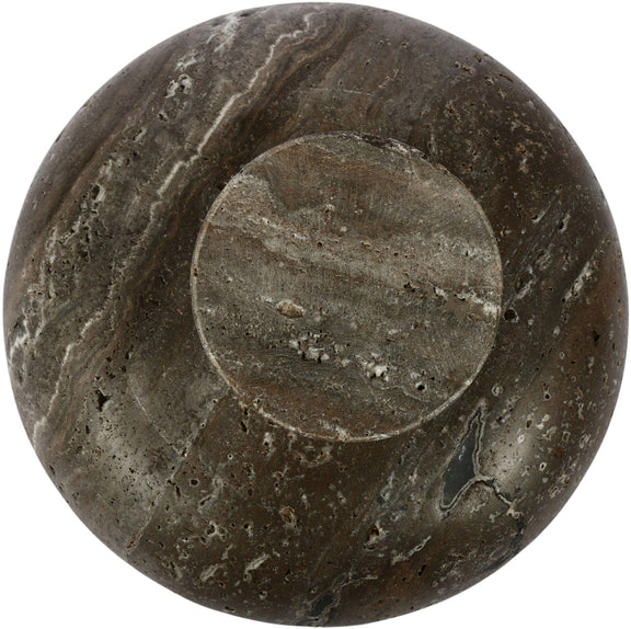 Marble bowl by Simpson, dark brown-gray marble with swirling patterns