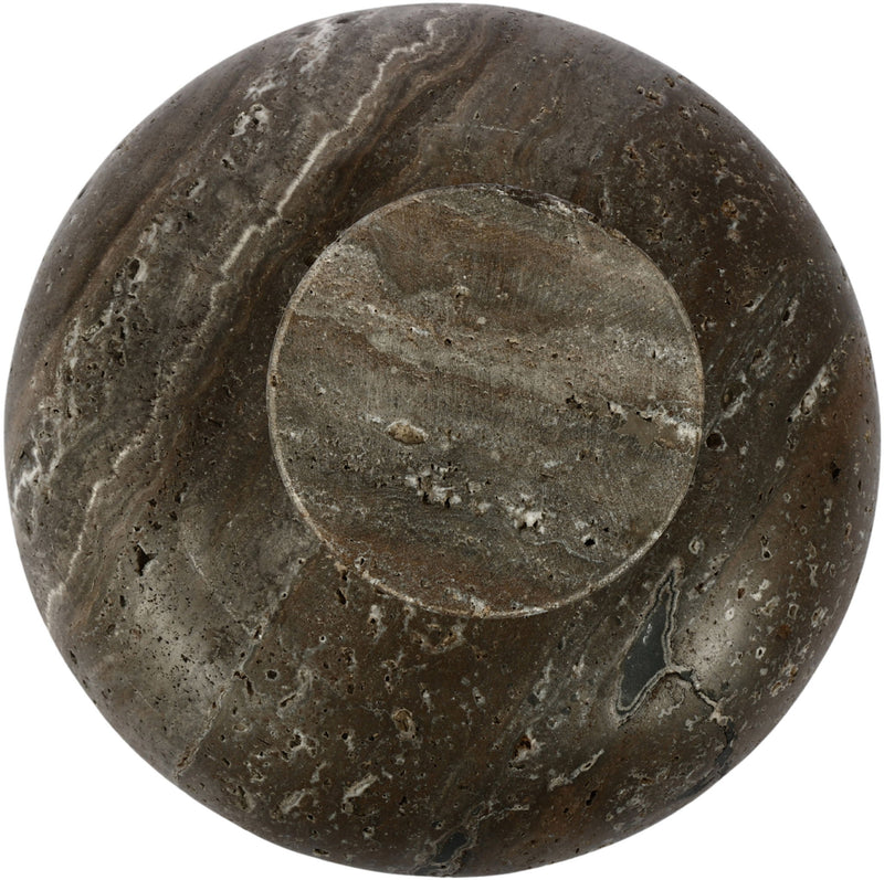 Marble bowl by Simpson, dark brown-gray marble with swirling patterns