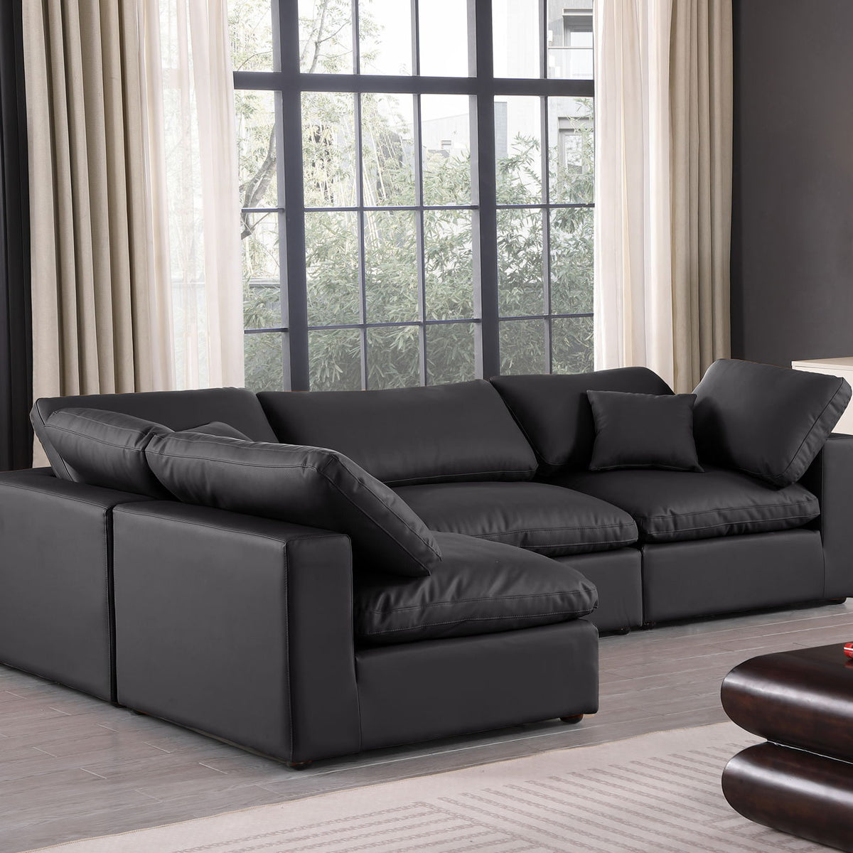 Comfy - 4 Piece Faux Leather Modular Armless Sectional