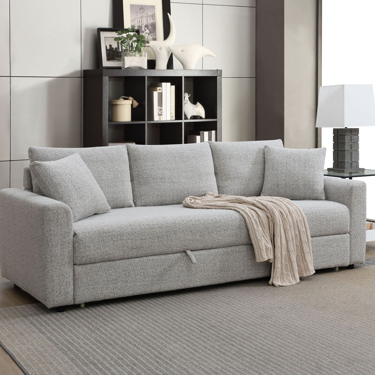 Connie - Boucle Sleeper Sectional Sofa With 2 Toss Pillows - Beige