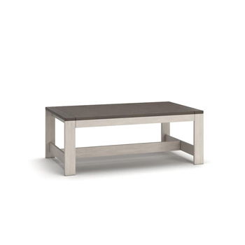 Rectangular coffee table with a dark gray top, light gray legs, and lower shelf