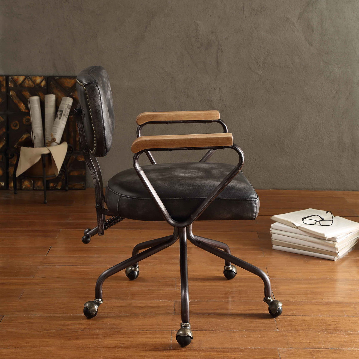 Hallie - Top Grain Leather Office Chair - Vintage Black