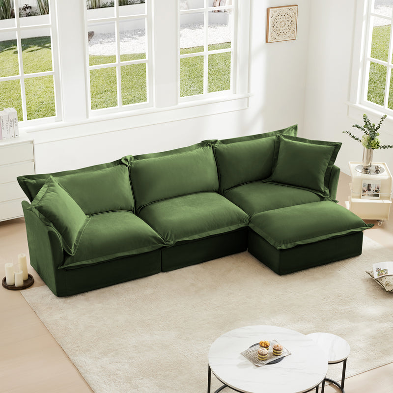 3-Seater Slipcovered L-Shaped Chenille Sectional Sofa - Green Chenille