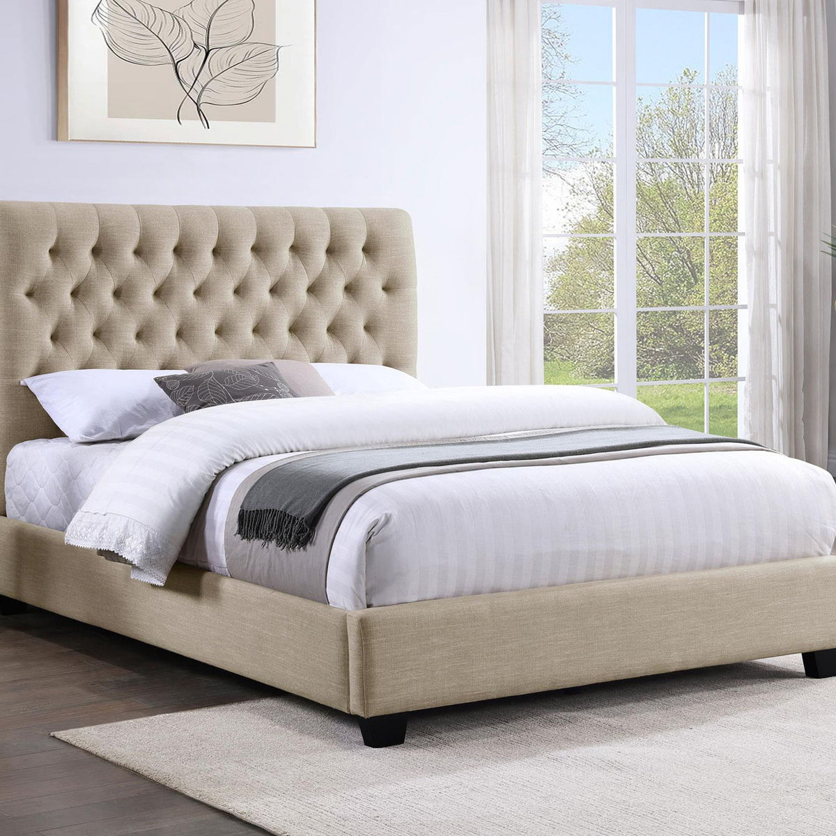 Chloe Upholstered Queen Panel Bed Oatmeal