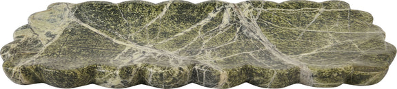 Deep green marble tray with scalloped edge, wide profile