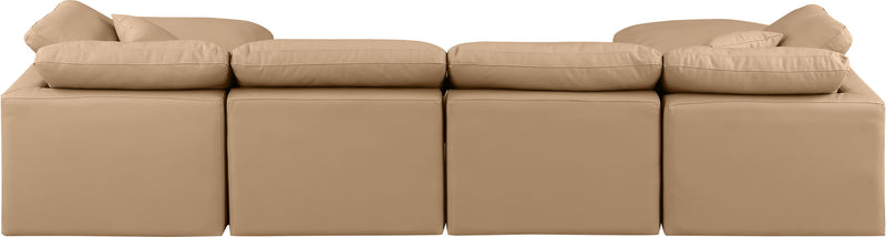 Indulge - Faux Leather 6 Piece Modular Double Chaise Sectional - Tan