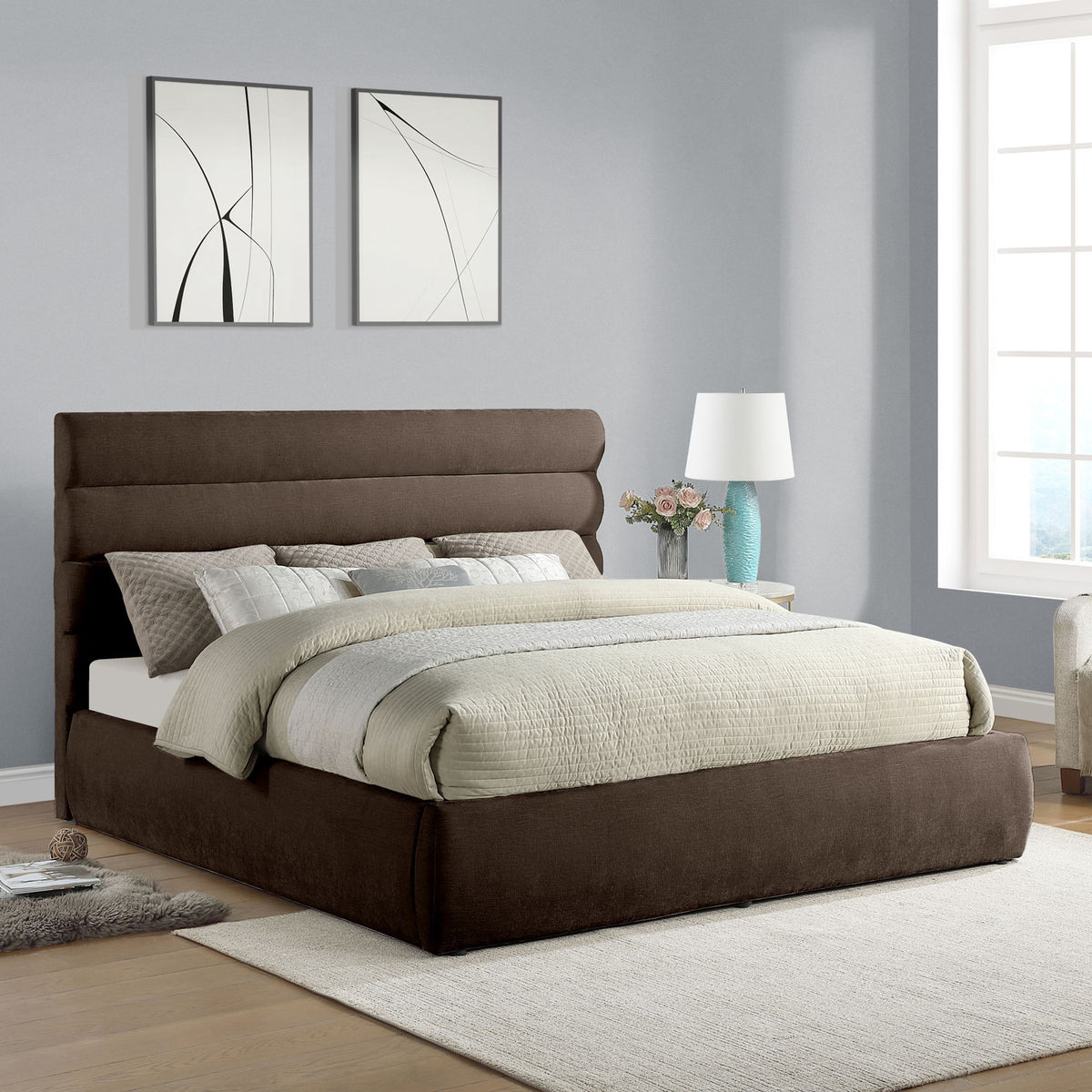 Adam - Chenille Fabric Bed With 52" Headboard