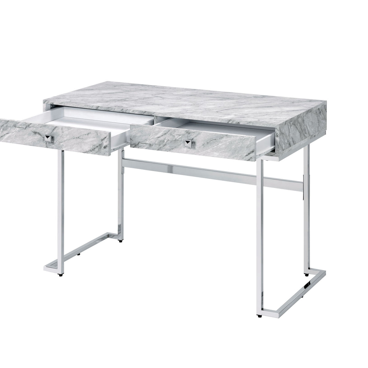 Tigress - Printed Faux Marble Top Writing Desk - White