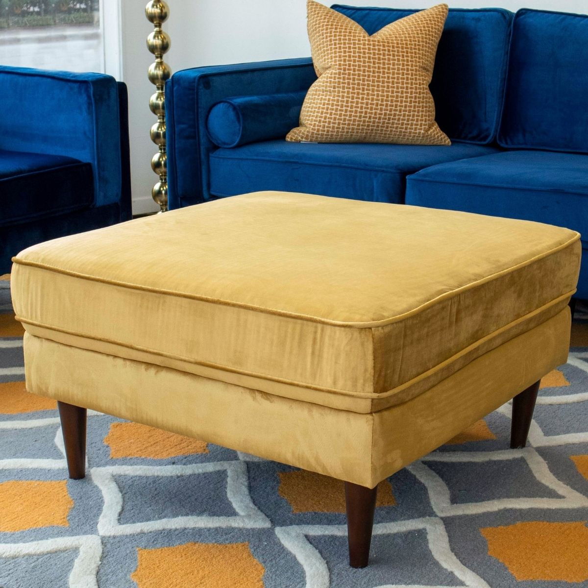 Amber - Square Upholstered Ottoman Linen