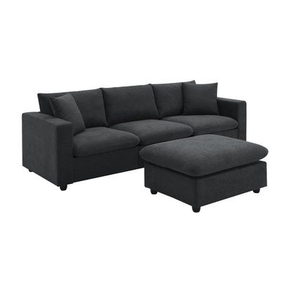 Modern Sectional Sofa, L-Shaped Couch Set With 2 Free Pillows, 4-Seat Polyester Fabric Couch Set With Convertible Ottoman For Living Room, Apartment, Office