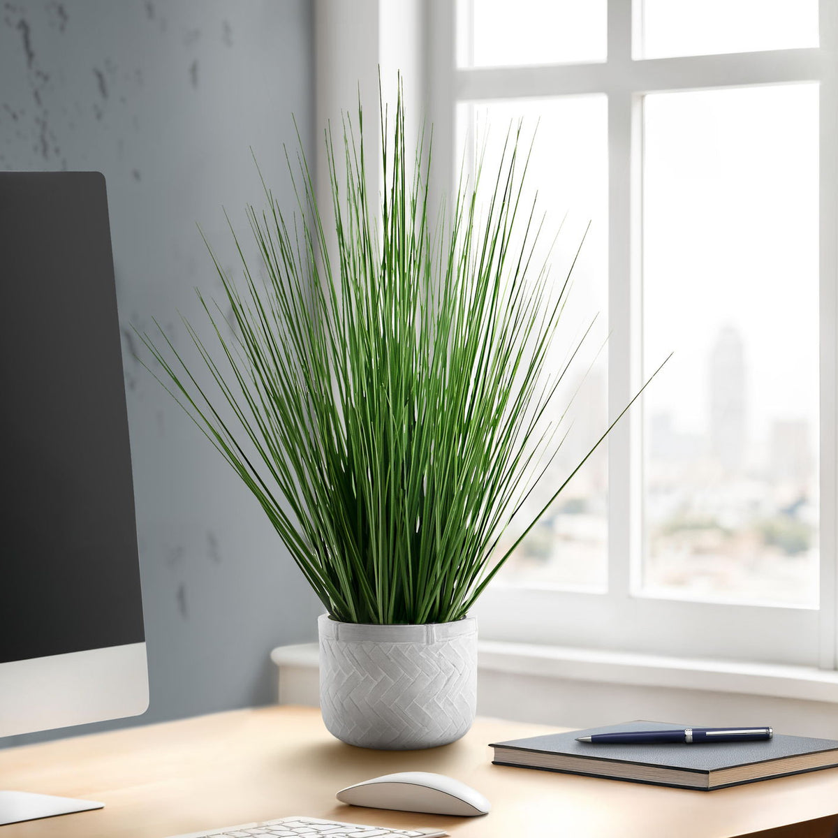 21" Tall, Artificial Plant, Grass, Indoor, Faux, Fake, Table, Greenery, Potted, Real Touch, Decorative - Green / White
