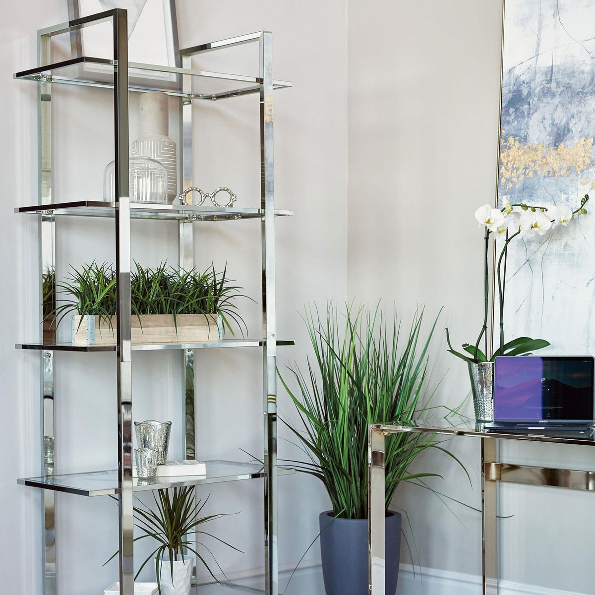 Hartford 79-inch 5-shelf Glass Bookshelf Chrome