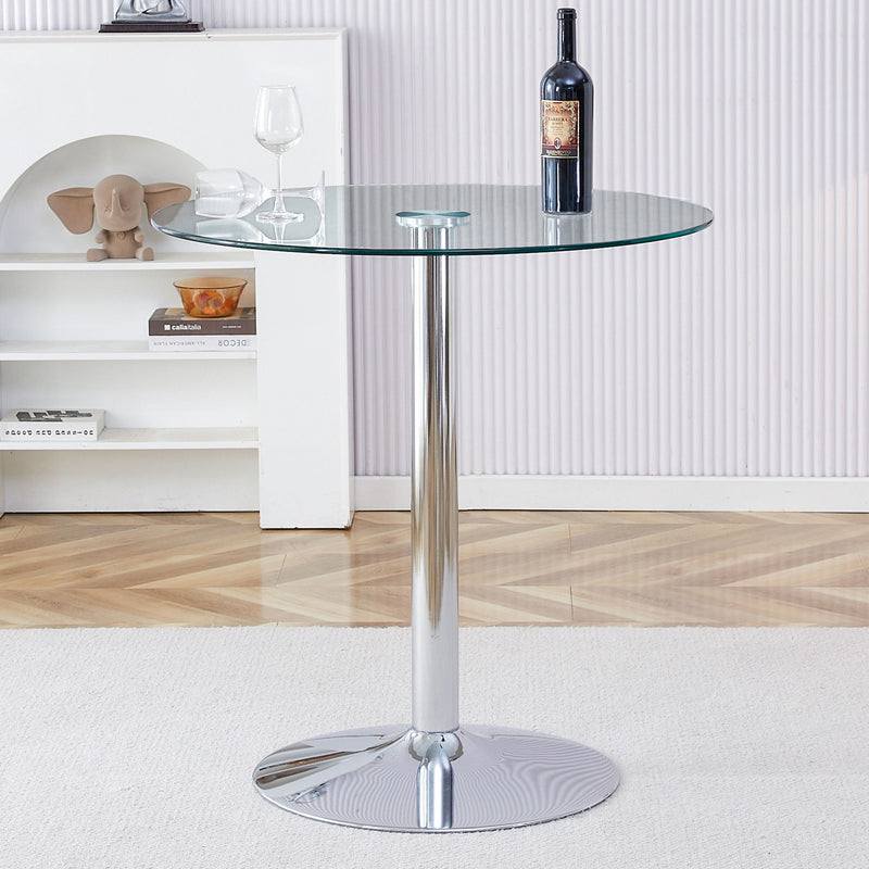 Modern Minimalist Circular Glass Dining Table With Electroplated Metal Legs 35" Diameter - Transparent
