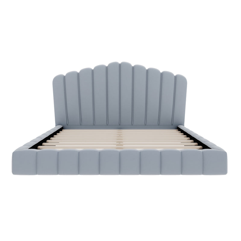 Queen Upholstered Bed Frame With Shell Shaped Headboard - Light Blue - Light Blue