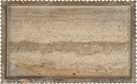 Taupe speckled genuine marble tray with scalloped edge