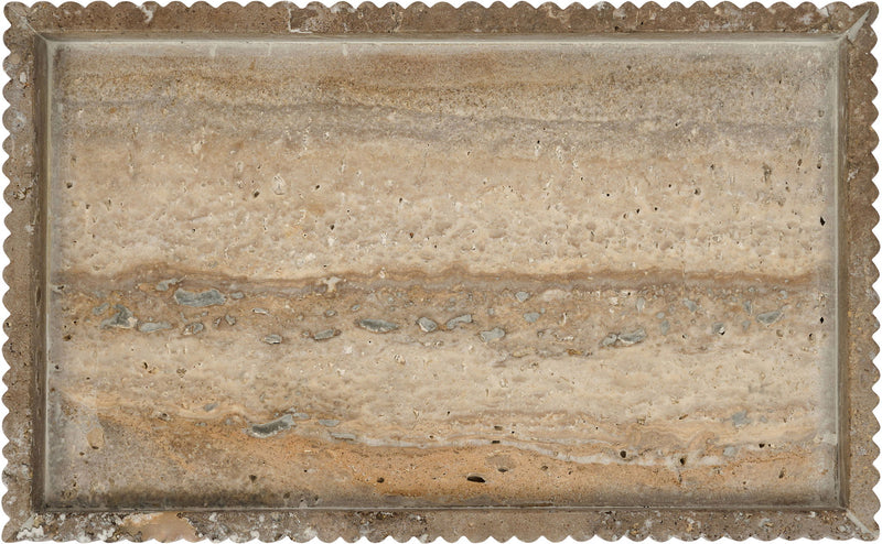 Taupe speckled genuine marble tray with scalloped edge
