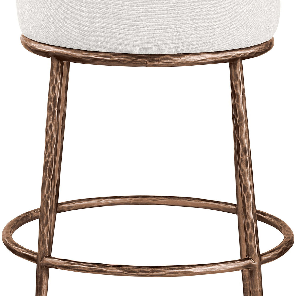 Ferro - Linen Textured Performance Fabric Upholstered Counter Stool - Cream / Brushed Bronze