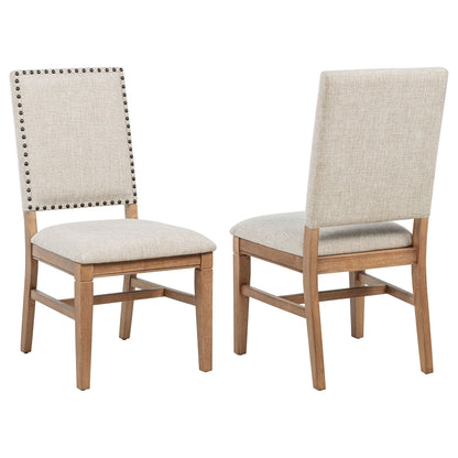 Beige dining side chair set of 2 with square nailhead trim and upholstered seat