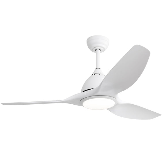 White ceiling fan with three wide blades and round dome light housing