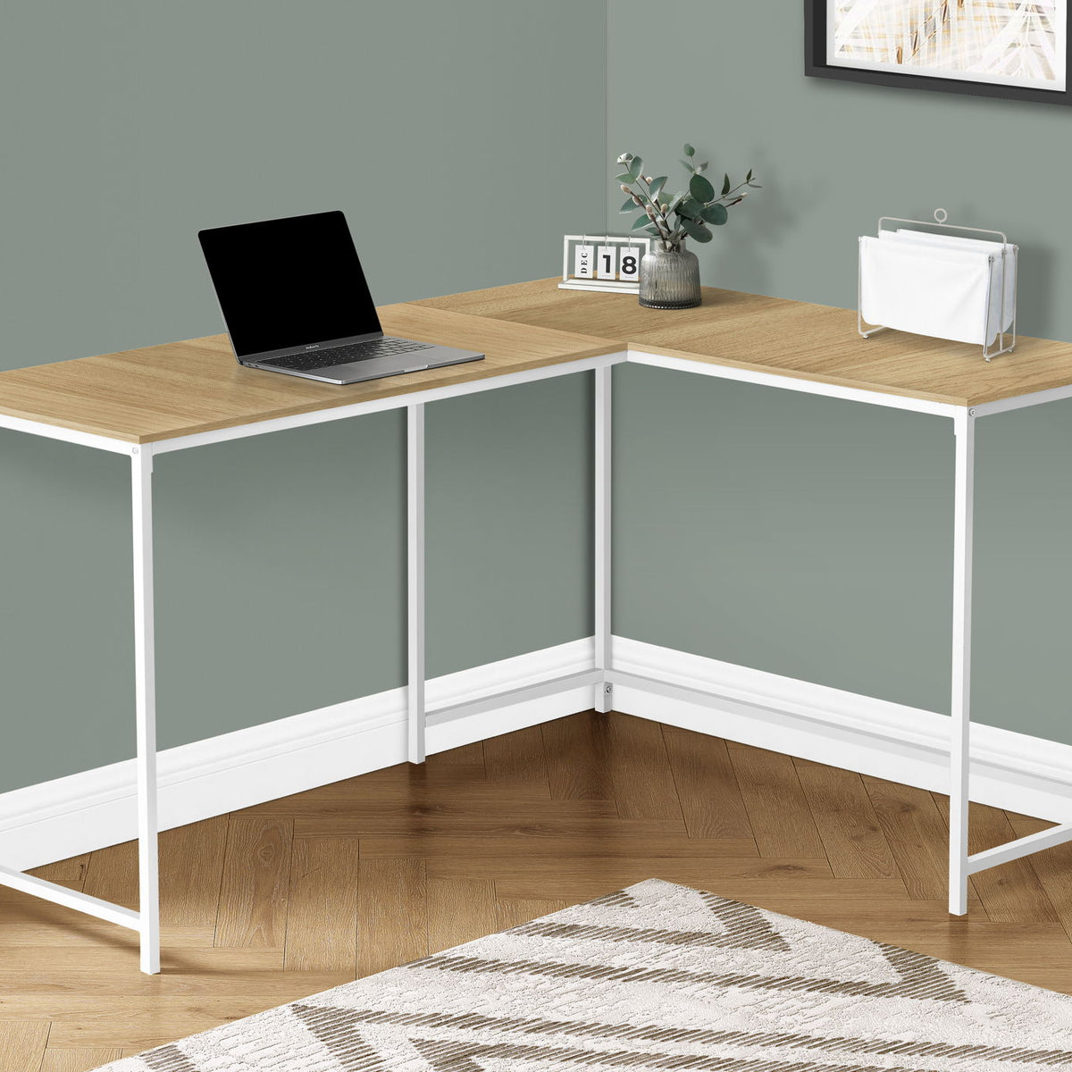 Computer Desk, Home Office, Corner, L Shape, Laptop, Marble Look Contemporary & Modern