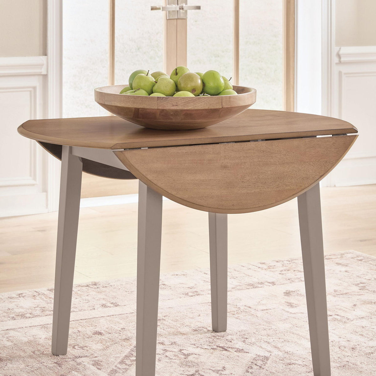Harperfeld - Round Dining Room Drop Leaf Table - Natural / Gray