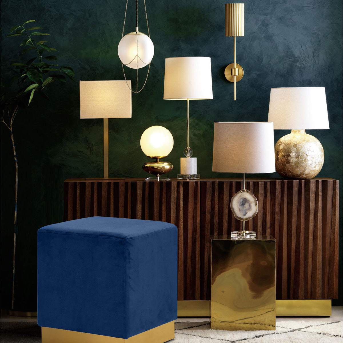 Jax - Stool Ottoman with Gold Base