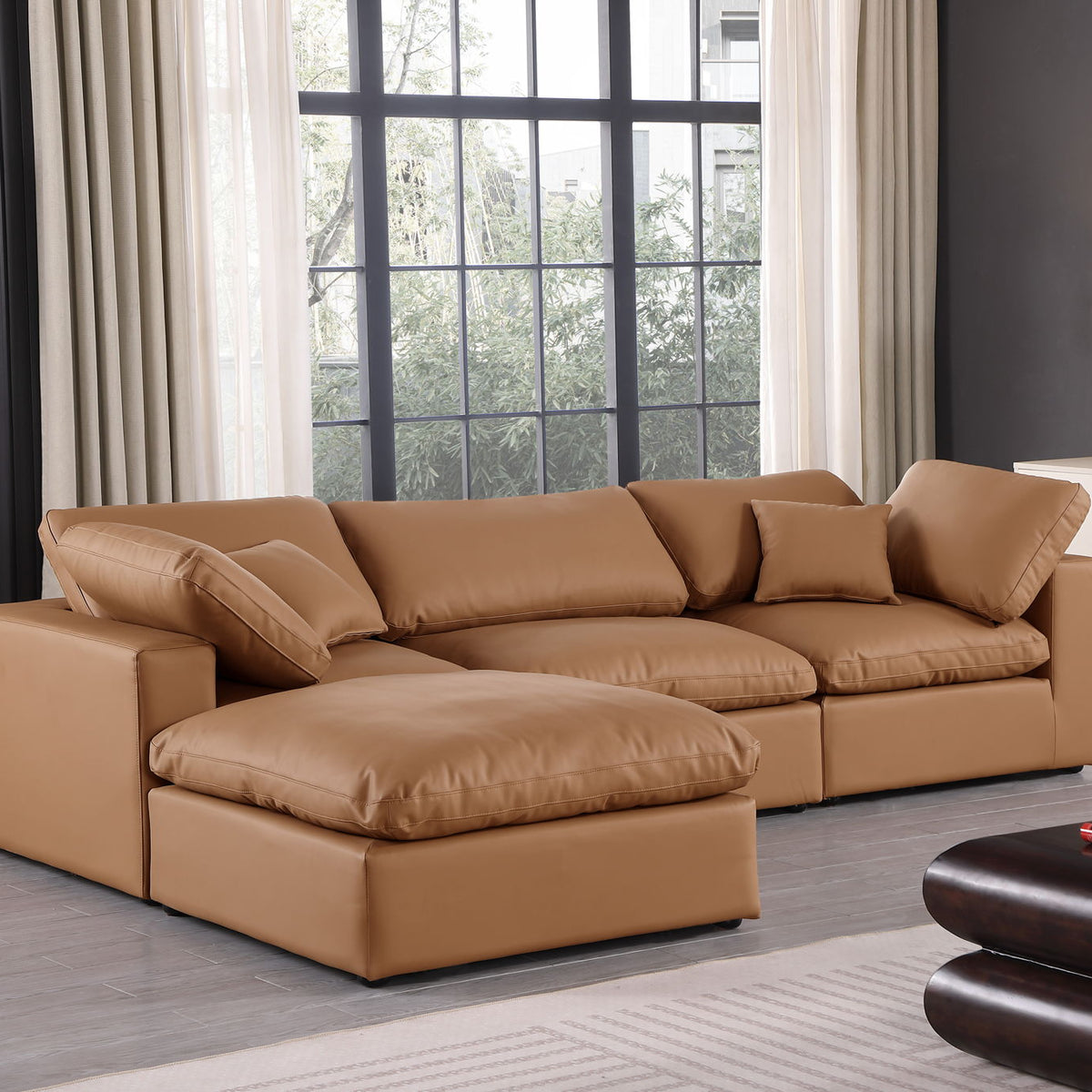 Comfy - 4 Piece Faux Leather Modular Sectional With Chaise