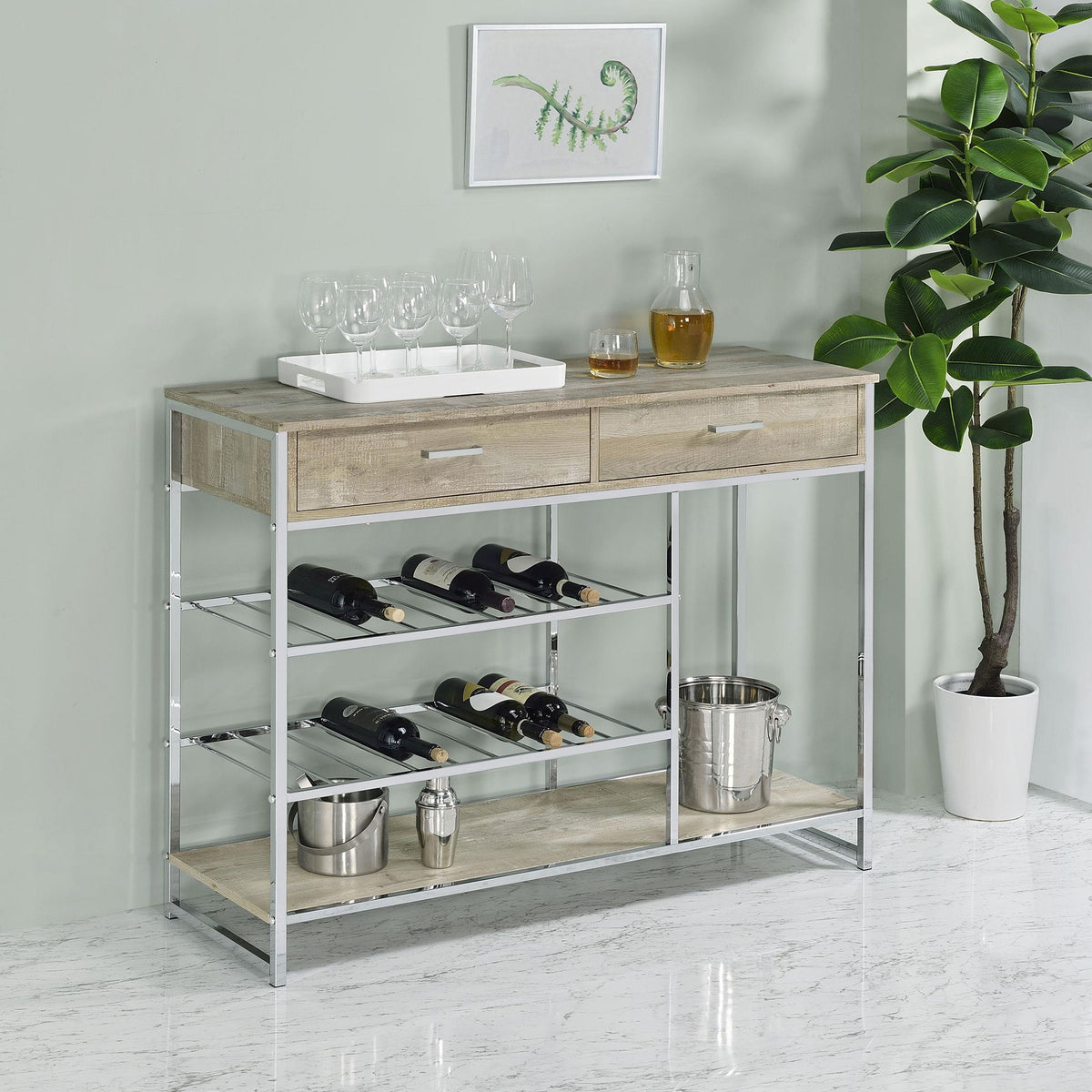 Melrose 2-drawer Home Bar Storage with Wine Rack Grey