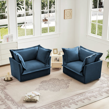 Set of 2 Slipcovered Chenille Armchairs - Blue Chenille