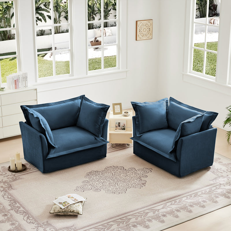 Set of 2 Slipcovered Chenille Armchairs - Blue Chenille