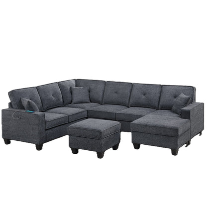 5 Piece Sectional Set With USB Port And Ottoman