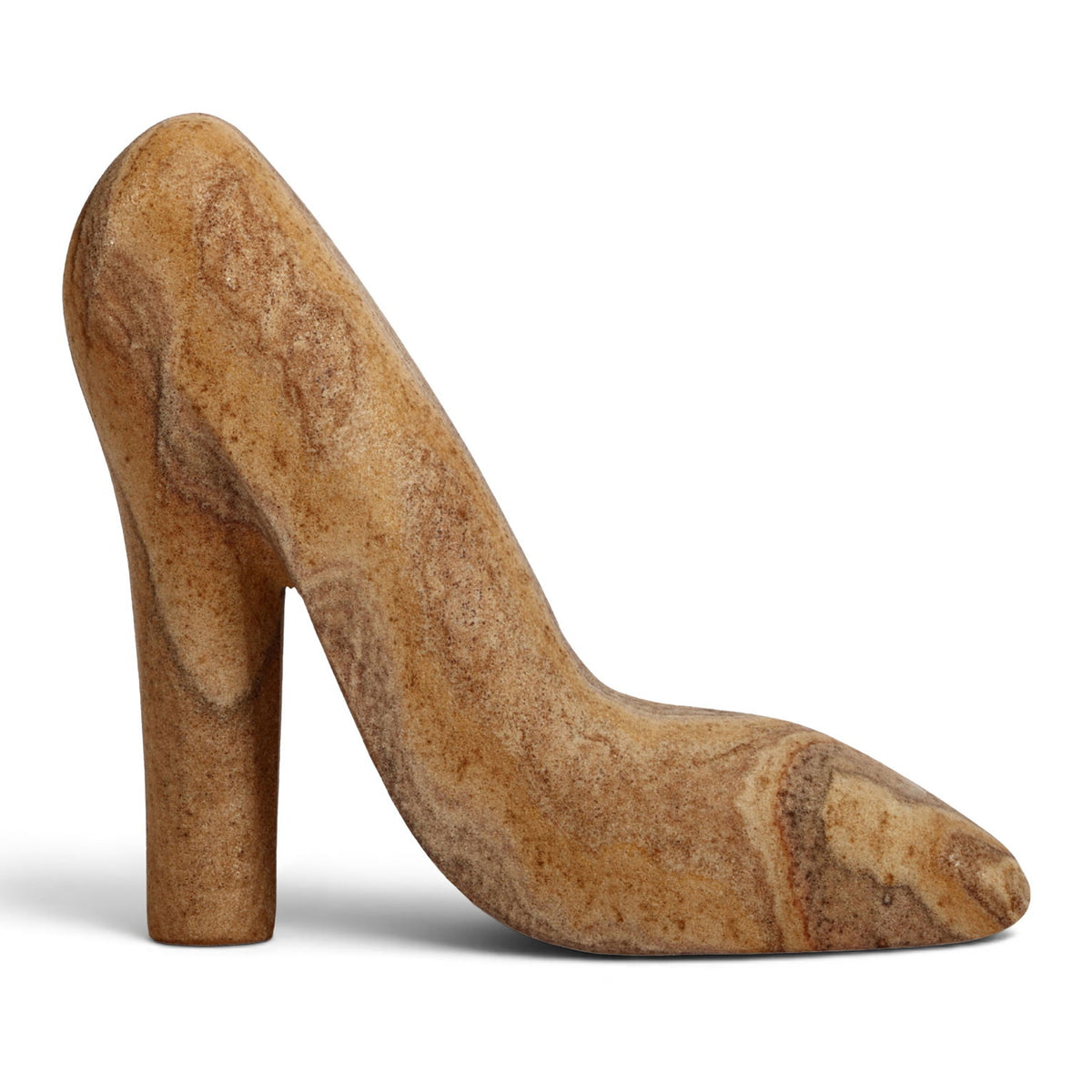 Sandstone tabletop object: tan and brown marbled high-heel shoe