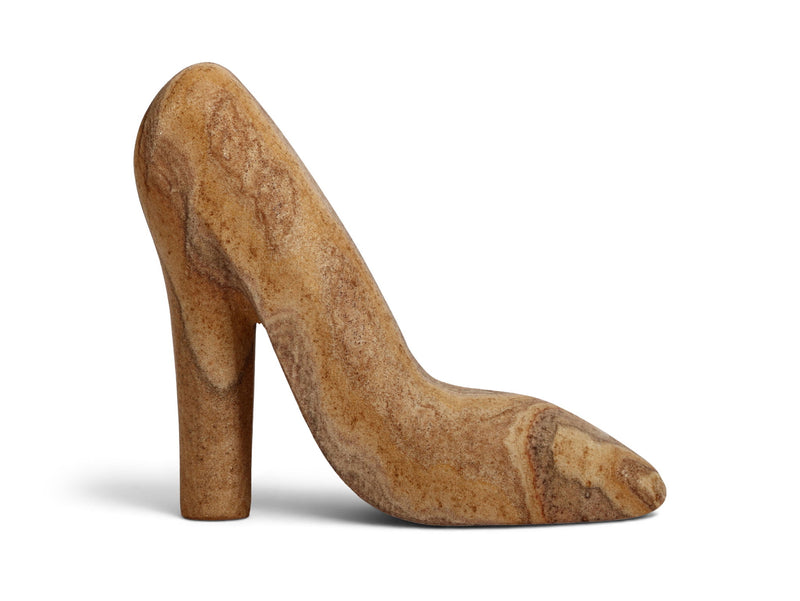 Sandstone tabletop object: tan and brown marbled high-heel shoe