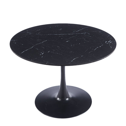 Black marble-look round tulip pedestal table with wide circular base