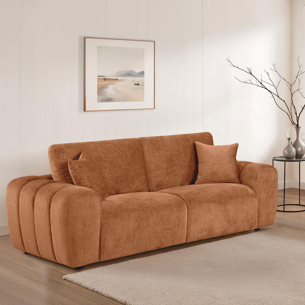 Burnett Chenille Upholstered Wide Arm Sofa Burnt Orange