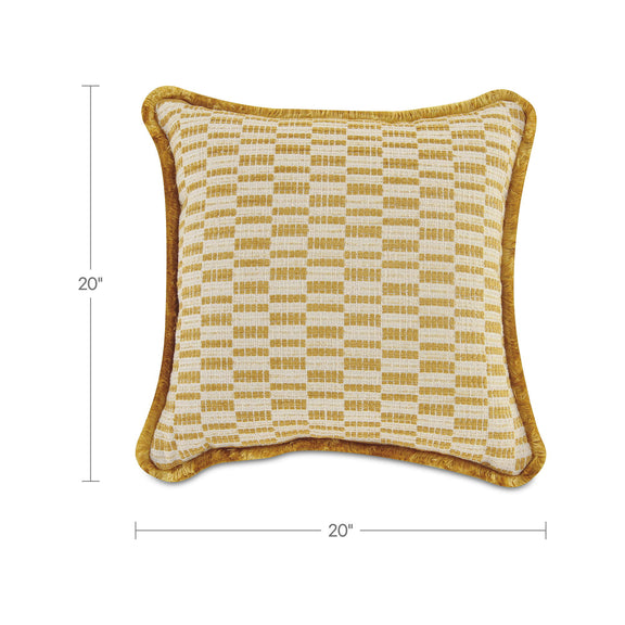 Chartreuse accent pillow with textured grid pattern and piped border, 20 in square