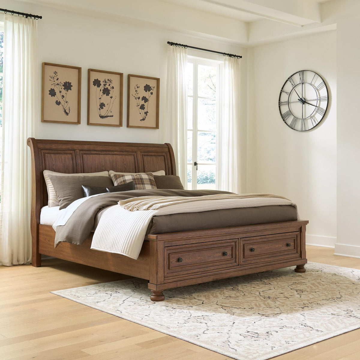 Zackaryn - King Sleigh Storage Bed - Warm Brown