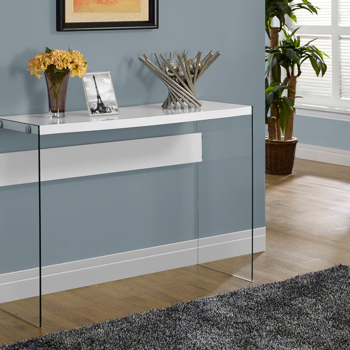 Accent Console Table For Entryway, Glossy Spacious Surface